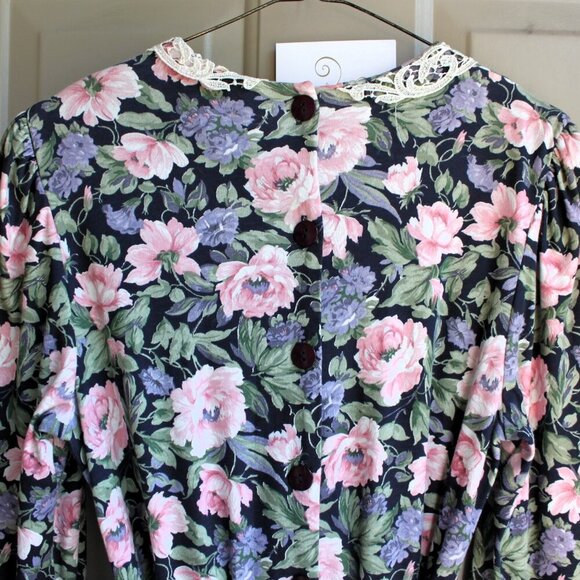 Vintage Stuart Alan Dress Women's Size 10 Floral Long Sleeve - Picture 6 of 10